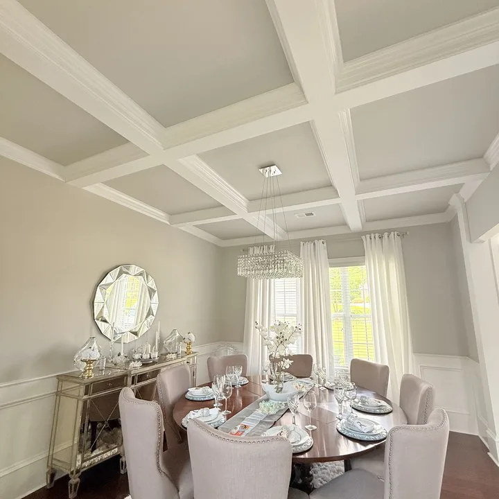 Dining room with painted coffered ceiling and trim in a Columbia SC home